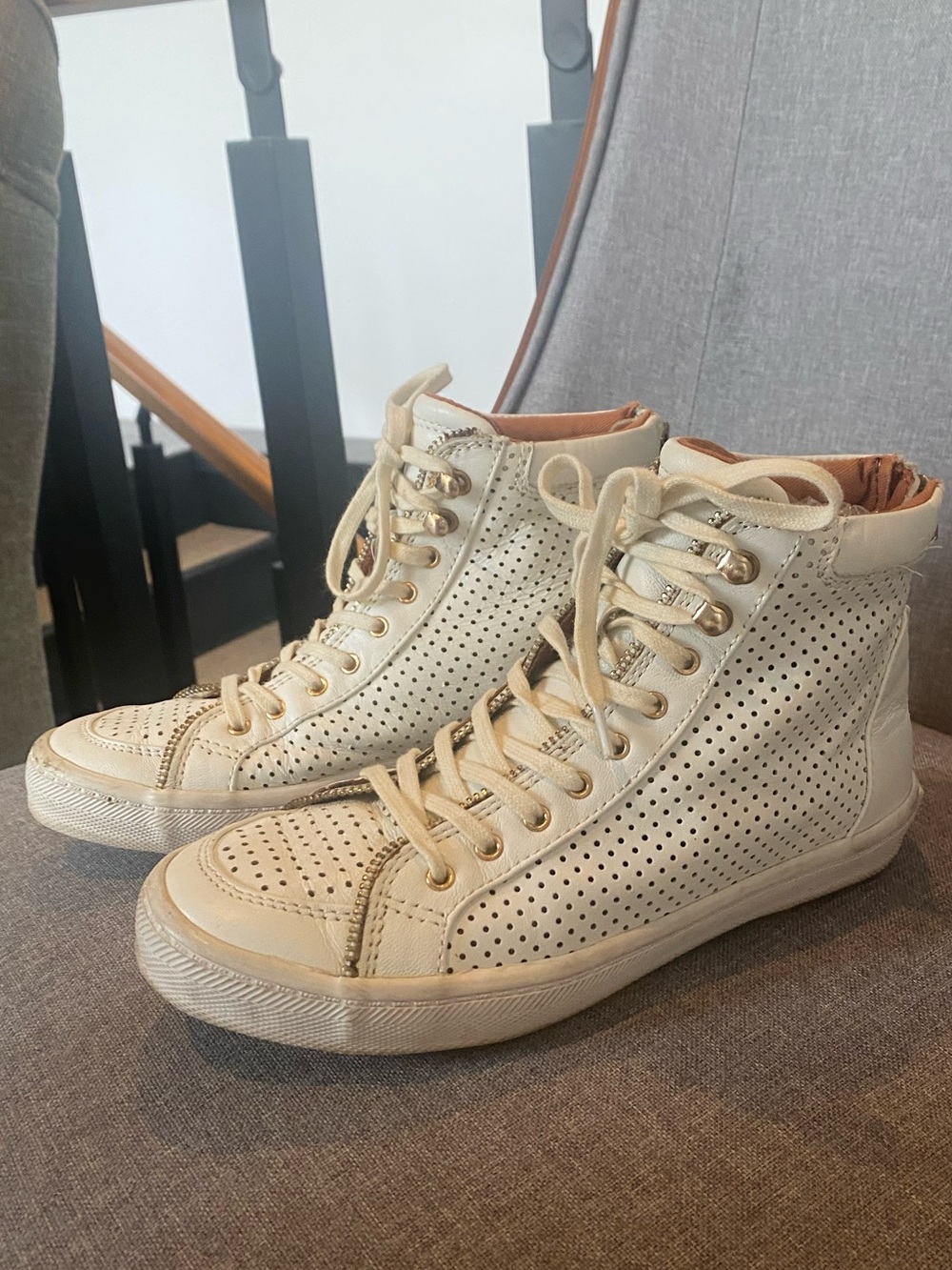 Rebecca Minkoff Cream Perforated High-Top Sneakers